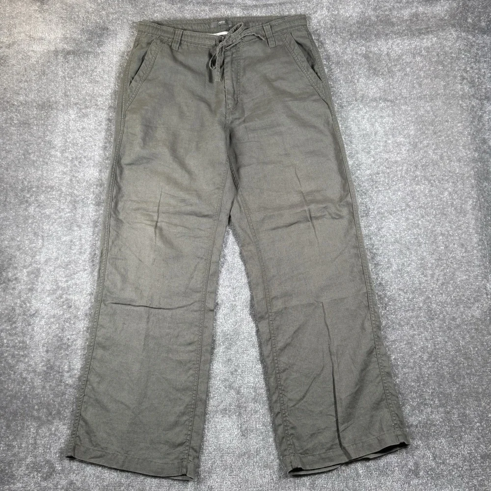 Apt 9 Pants Men's 34x32 Olive Green Straight Wide Leg Linen Baggy Trousers